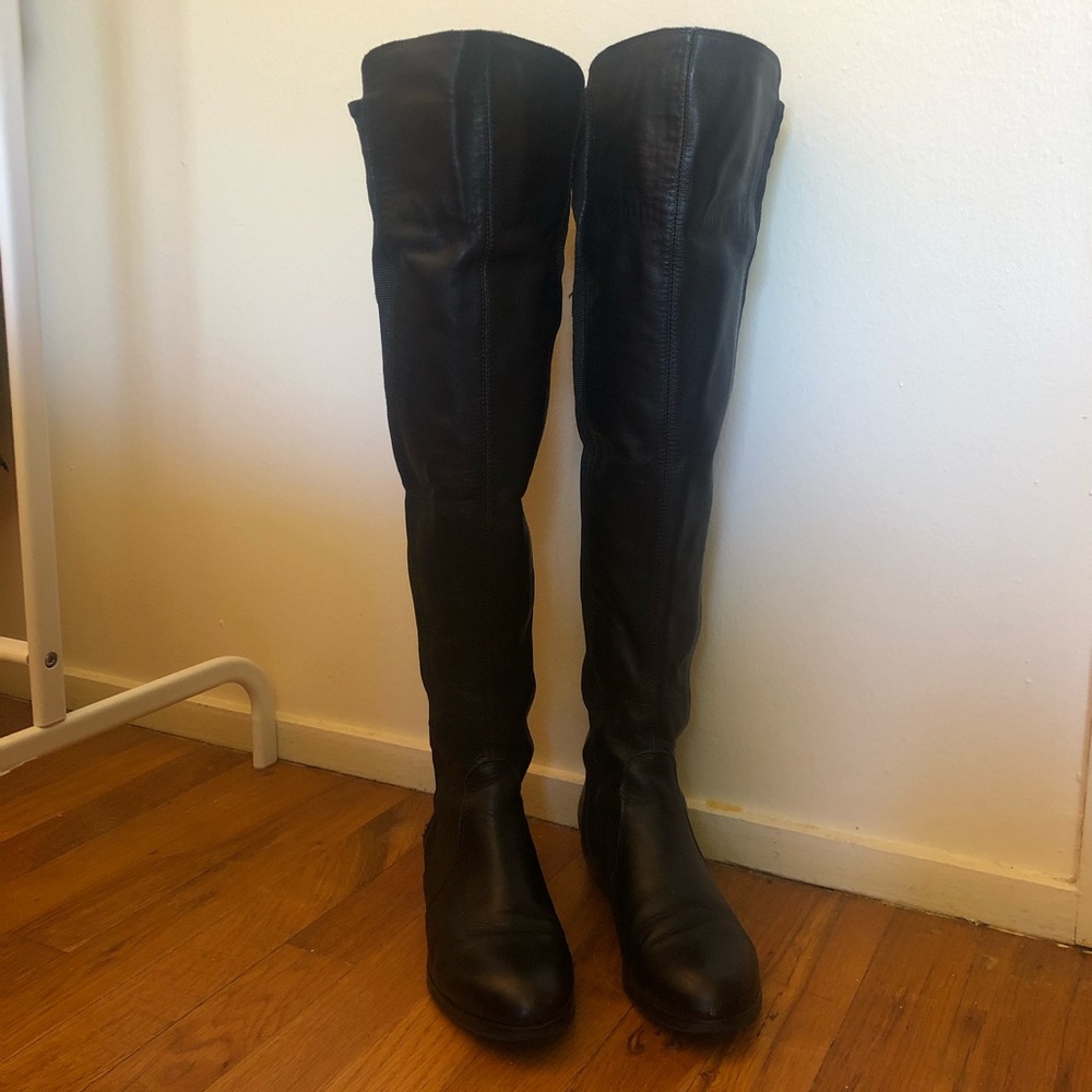 Black nappa leather over the knee boots